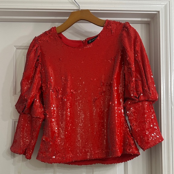INC International Concepts Women's Vibrant Red Sequin Blouse - Picture 4 of 11